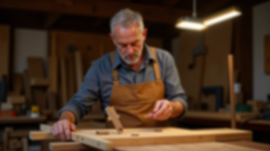 Woodworker examining a reclaimed wooden beam closely, checking for rot, insect damage, and structural integrity