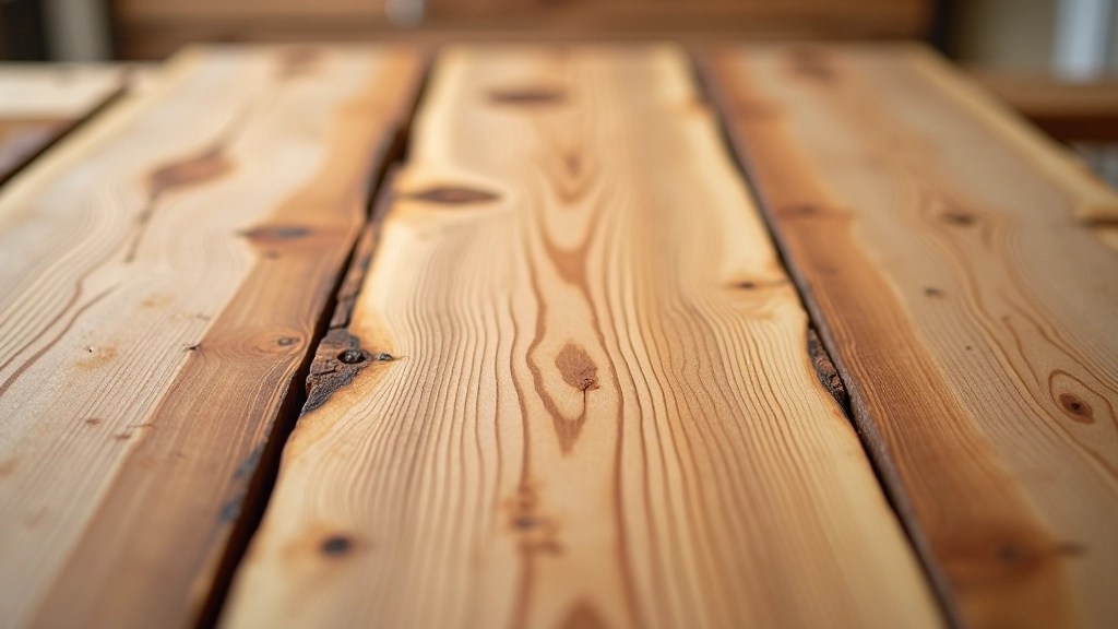 Cleaned reclaimed wood boards after wire brushing and treatment, showing exposed natural grain and color