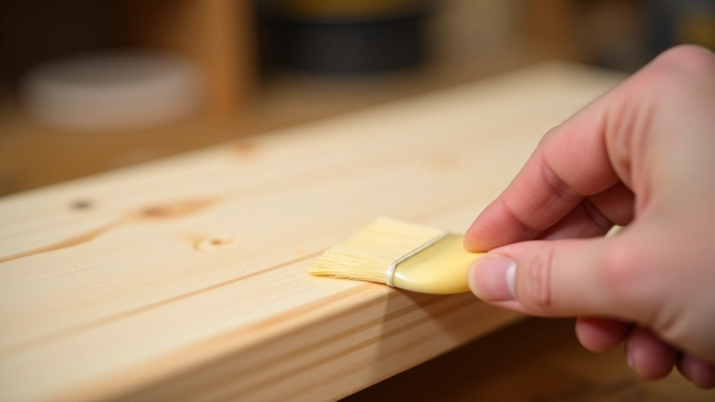 Wooden furniture piece receiving polyurethane finish with professional brush showing smooth application technique